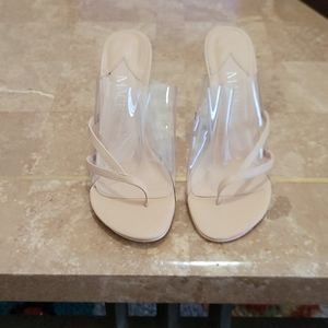 Cream and Clear Wedge Heel Sandals